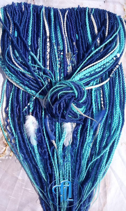 Blue White Ombre SE Synthetic Crochet Straight Dreads Braids synthetic soft and light Braid in hair extension Fake Faux Dreads Partial Set