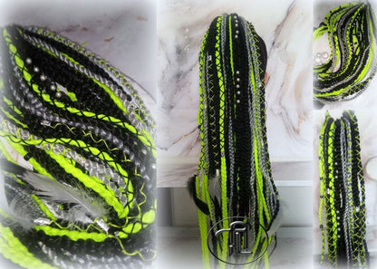 Ponytail Hair Fall Extensions Green Black Grey Ombre Elements Accents Feathers synthetic box braids hair scrunchie clip in Clip on Braids