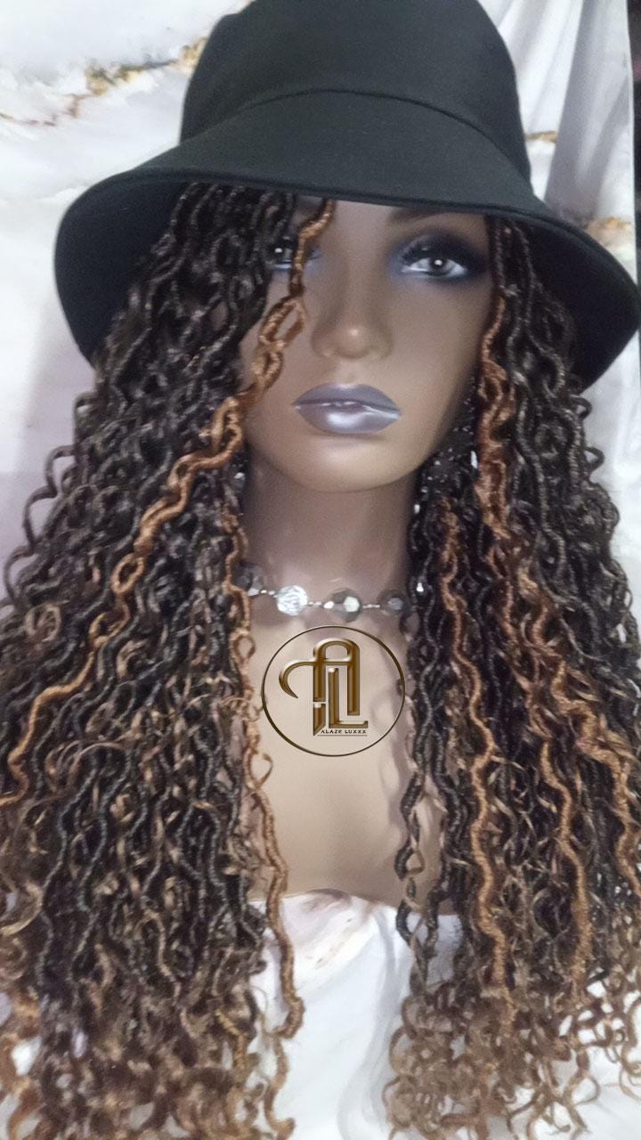 Bucket Hat Boho Goddess Locs  Ombre Brown Blonde Loc Wig Hat  Faux Locs Hat Wig  Dreads Locs Cap  Alopecia Chemo Hair Thinning Fisherman Hat