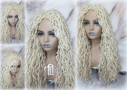 Nu Locs Distressed Soft Locs Platinum Blonde Braided Wig Gypsy Bohemian Boho 613 Goddess Faux Dread Locs Faux Locs