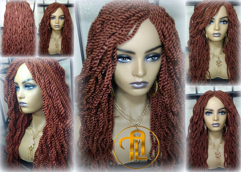 Senegalese Twist Wig Auburn 350 Reddish  Long Wavy Curly  Braids Long Straight Medium Twist Braids woc wig Burnt Orange Ready to ship