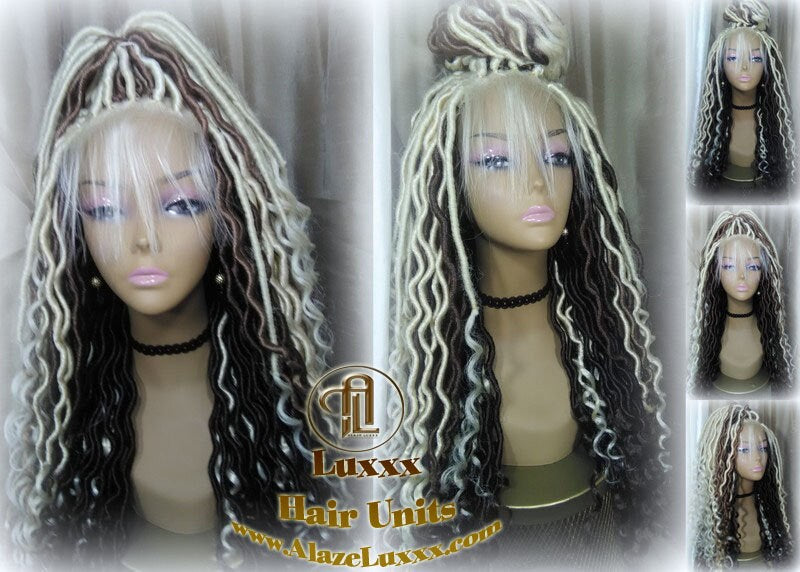 Gypsy Boho 613 Boho Goddess Faux Locs Platinum Brown Blonde  27 Braid Wig Bohemian Lace Dreads Cosplay Mermaid Summer Spring Wig Costume