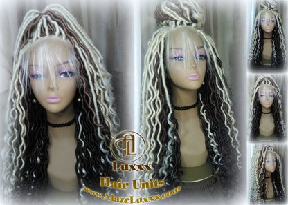 Gypsy Boho 613 Boho Goddess Faux Locs Platinum Brown Blonde  27 Braid Wig Bohemian Lace Dreads Cosplay Mermaid Summer Spring Wig Costume