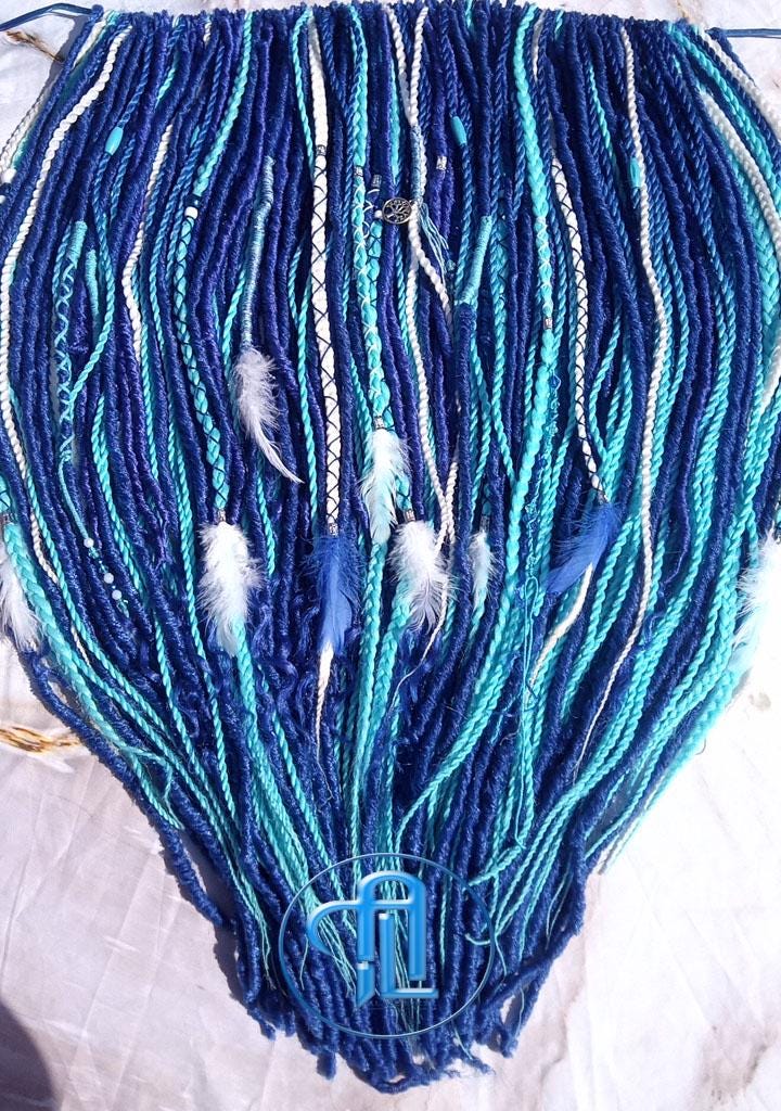 Blue White Ombre SE Synthetic Crochet Straight Dreads Braids synthetic soft and light Braid in hair extension Fake Faux Dreads Partial Set