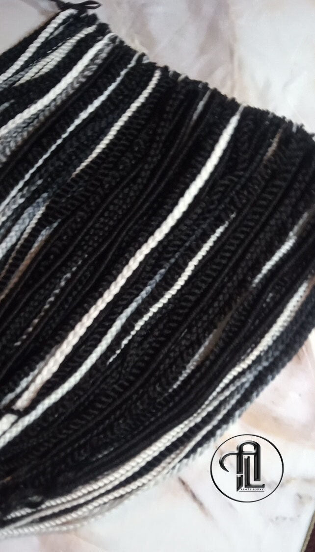 Black Silver White Grey Single Ended SE 100 Piece Set Kit Mixed Soft Crochet Boho Dread Braid Extensions Textured Natural Realistic