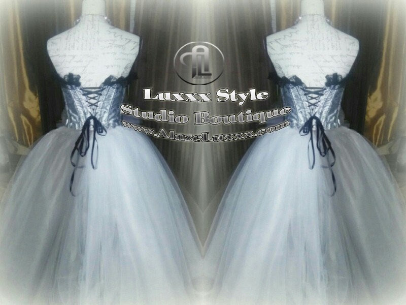 Burlesque Wedding Prom Party Dress Quinceanera Cosplay EDC RAVE Festival Silver White TuTu Tulle Corset Skirt Sweet16 Bridesmaid Homecoming