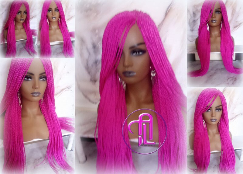 Hot Cosmic Pink Senegalese Twist Braid Wig Small Long Unicorn Mermaid Wig Sale Alopecia Braids Hot Pink Ready to Ship Magenta Braids Twists