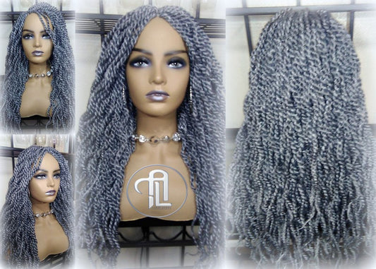 Senegalese Twist Wig Salt Pepper  44 51 Long Wavy Curly Grey Silver Braids Long Straight Small Storm Twist Platinum Braids woc wig