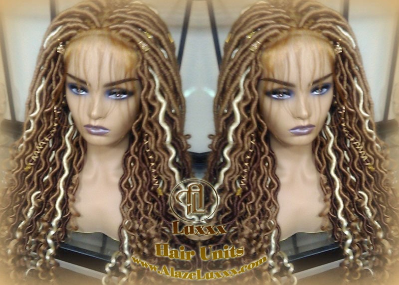 Honey Platinum Blonde Goddess Faux Gypsy Bohemian Boho  Loc Wig Blonde #613 #27 Wavy  Lace Closure DE SE Dred  Blonde Crochet Braided Wigs