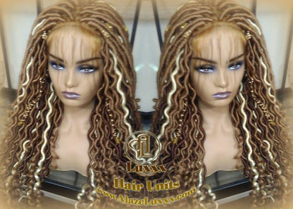 Honey Platinum Blonde Goddess Faux Gypsy Bohemian Boho  Loc Wig Blonde #613 #27 Wavy  Lace Closure DE SE Dred  Blonde Crochet Braided Wigs