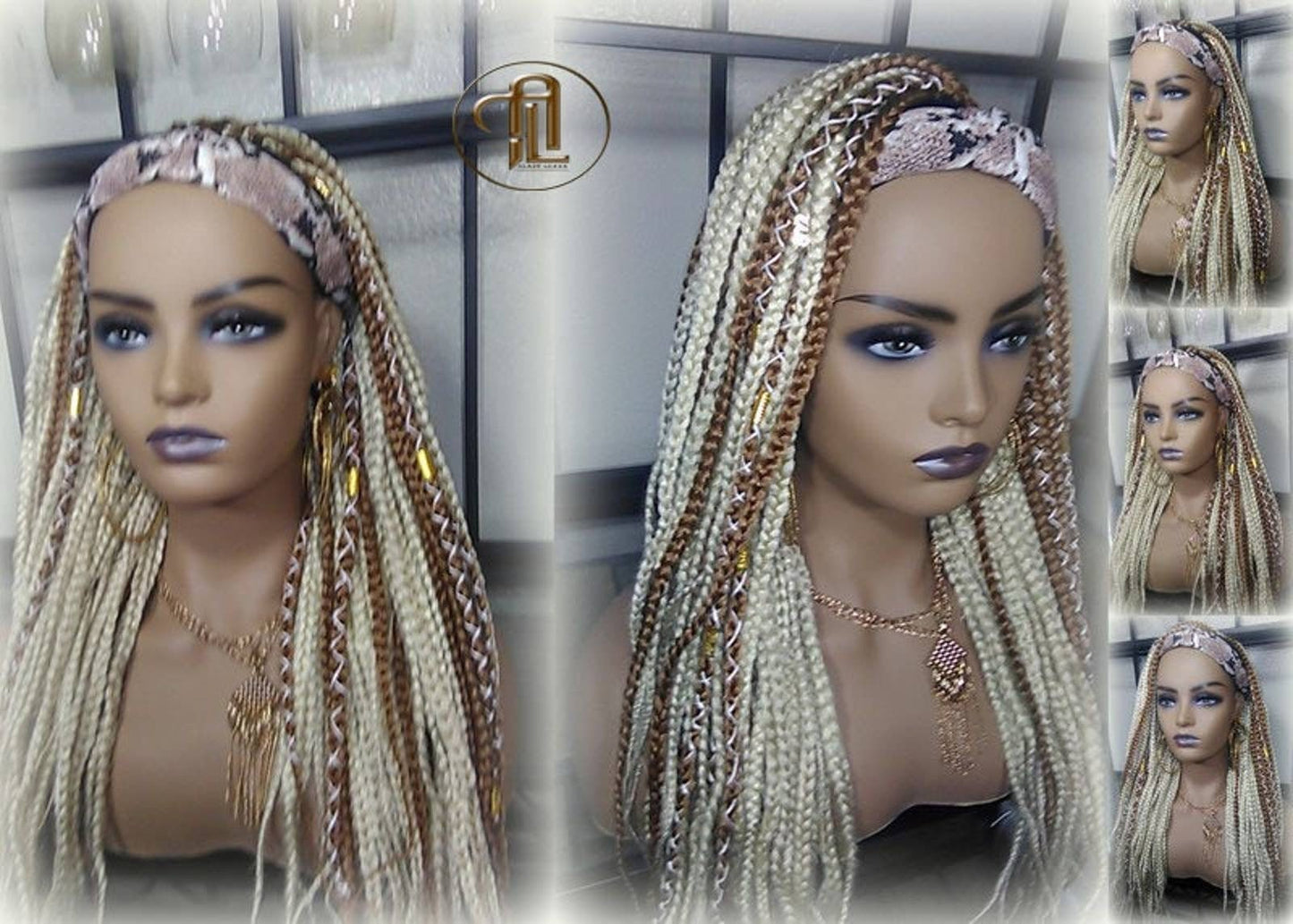 Headband Wig Blonde 613 Platinum 27 Honey Box Braids Gypsy Bohemian Boho Wig Blonde Long Straight Waterfall Hair Braided Wig