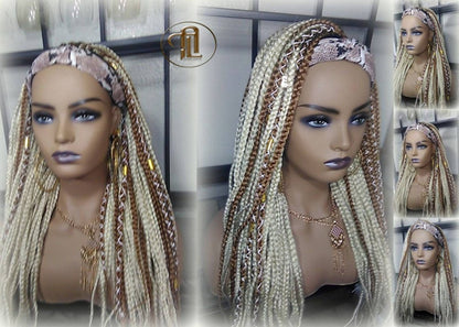 Headband Wig Blonde 613 Platinum 27 Honey Box Braids Gypsy Bohemian Boho Wig Blonde Long Straight Waterfall Hair Braided Wig