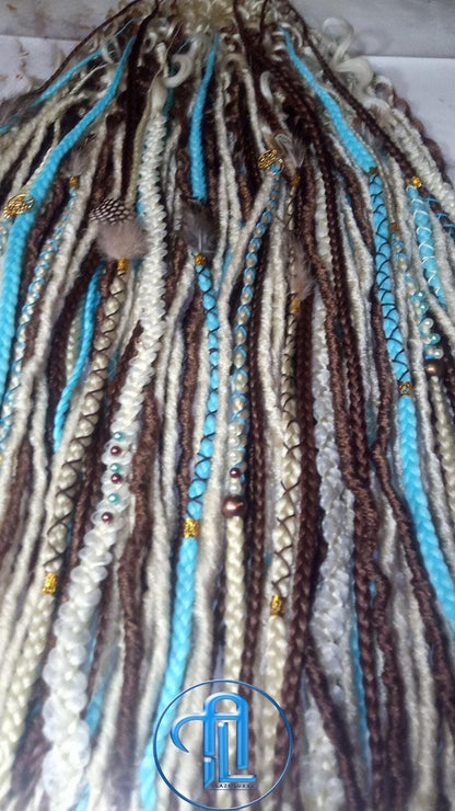 Blue Bohemian Brown Blonde Blue Set Soft boho dreadlocks textured braid wavy SE Full set Curls dreads Dragon Braid Festival Long Jungle Hair