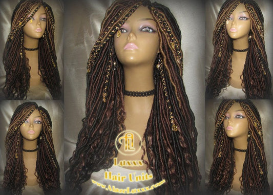 Brown Long Wavy Goddess Faux Locs Blonde Honey 30 33 27 Hair Gypsy Bohemian Boho Dread Loc 27 DE SE Dred Lock  Braided Wigs Festival Hair
