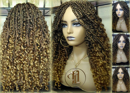 Box Braid Boho Short Curly Wig 14in Brown Auburn 30 27 Honey blonde Distressed Goddess Box Braids Loose Curly Hair Ready to ship