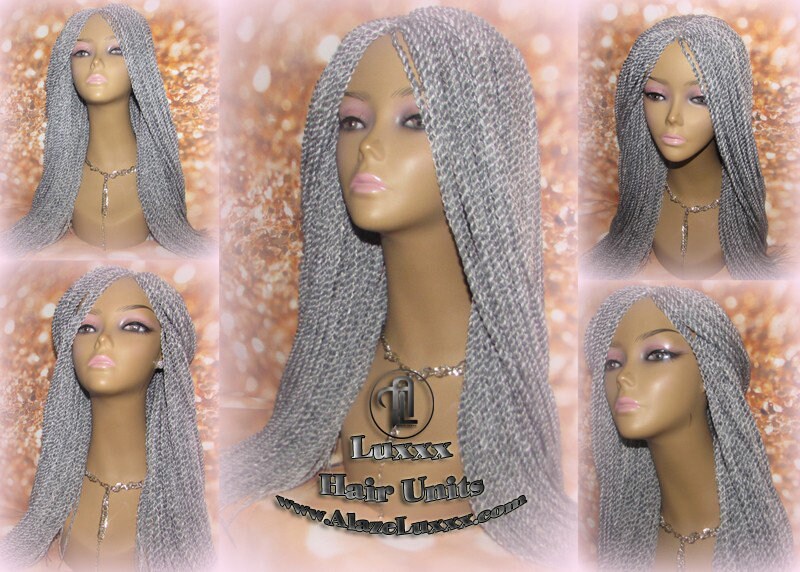 Salt Papper Senegalese Twist Wig Grey Silver Braids Long Straight Small Storm Twist Braided Wigs Twisted Braiding Hair Platinum Braids