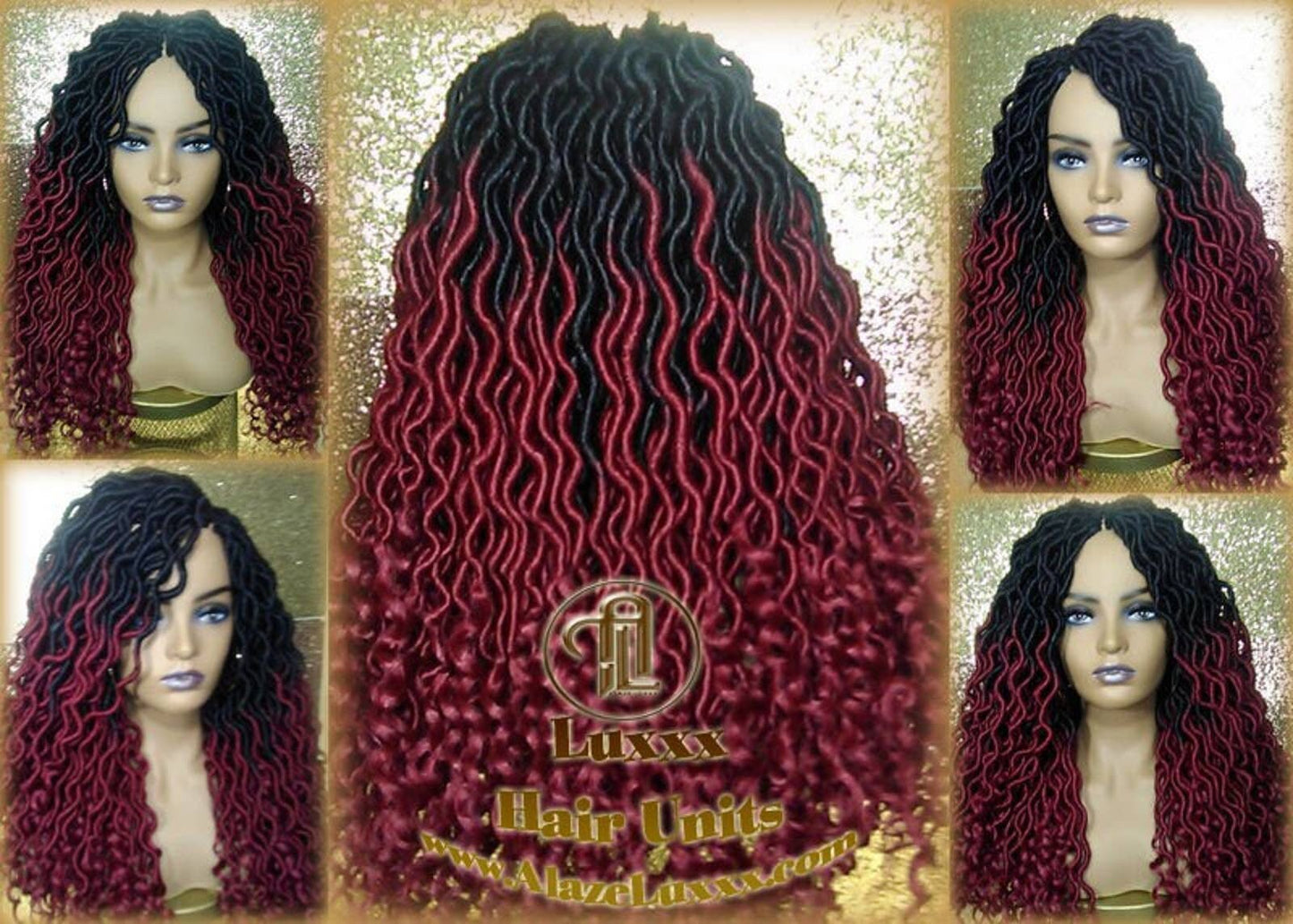 Ombre Goddess Locs Fire 530 Goddess Festival Hair Red Burgundy 1b Marley Crochet Synthetic Dread Dred Loc Lock Wig Unit Braided