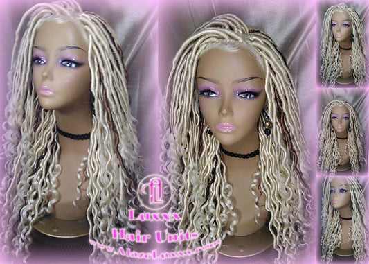 Lace Frontal Lace Front Goddess Faux Locs Wig Baby Hair Platinum Blonde Brown Goddess Faux Locs Dread Loc wigs Gypsy Boho 613
