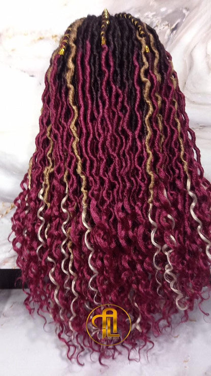 Full Lace Wig Red Burgundy 1b Black 530 Long Ombre Goddess Locs Honey Blonde 27 Marley Synthetic Braided Wig Curl Ends Bohemian Boho Gypsy