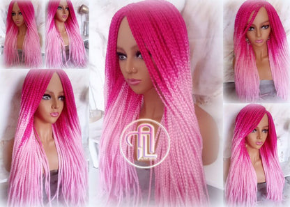 Light Pink Hot Cosmic Pink Mermaid Wig Box Braids braided Synthetic hair Lace Part Barbie Core Barbie Movie Barbie Hair wig Barbie Core
