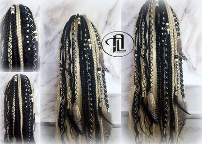 Ponytail Hair Fall Extensions Blonde 613 Black Elements Accents Feathers synthetic box braids hair scrunchie clip in Clip on Braids