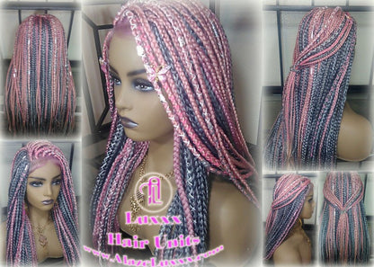 Pink Grey Mermaid Wig Box Braids braided Synthetic hair Lace Baby hair Light Pink wig pink extensions stage hair gypsy Boho Butterfly