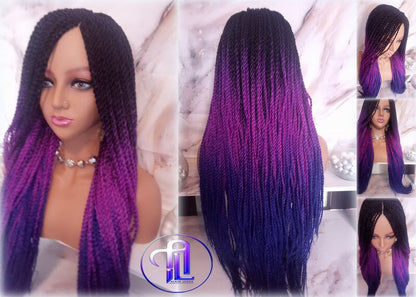 Ombre Purple Blue Senegalese Twist Purple 24 Inch Long Soft Crochet Ombre High Temperature Braids Hair Synthetic Braiding Hair Extension