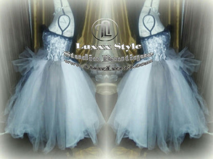 Silver White TuTu Tulle Corset Skirt Wedding Prom Party Dress Quinceanera Sweet16 Bridesmaid Burlesque Homecoming Cosplay EDC RAVE Festival