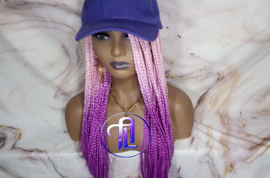 Pink Purple Ombre Box Braid Lavender Hat Wig Gym Hat Baseball Cap Braided Hair Hat Wig Cap Chemo Hat Alopecia Purple Braid Hair Hat Cap