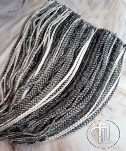 Grey Single Ended SE 100 Piece Set Kit Mixed Soft Crochet Boho Dread Braid Hair Wraps Extensions Textured Natural Realistic Silver White