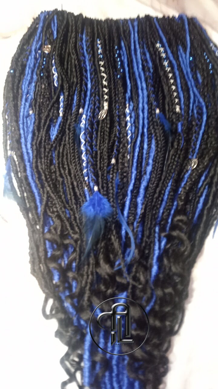 Blue Black SE Synthetic Dreads Braids Locs Mix Gray Blue Crochet Full Set Single Ended Dreadlock Extensions Dreadlocks Fake Faux Locs Witchy