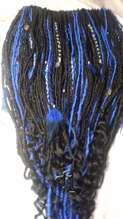 Blue Black SE Synthetic Dreads Braids Locs Mix Gray Blue Crochet Full Set Single Ended Dreadlock Extensions Dreadlocks Fake Faux Locs Witchy