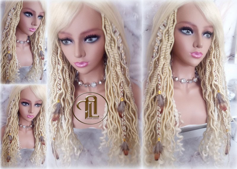 Full Wig with 4x4 Lace Closure Blonde 613 Braids Dreads Mix Set Twist Soft Crochet Boho Dread Braid Set Bohemian extensions