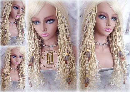 Full Wig with 4x4 Lace Closure Blonde 613 Braids Dreads Mix Set Twist Soft Crochet Boho Dread Braid Set Bohemian extensions