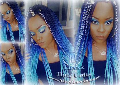 Blue Black Braid Wig Lace Closure Ombre Blue Mermaid Hair Box Braids Wig Multi Color  Blue  Ombre Box