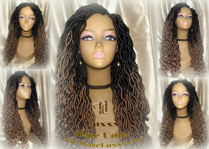 Goddess Faux Locs Gypsy Boho Ombre Black Blonde Long Synthetic Dreads Curly Wavy Cosplay Carnival Festival Braid Wig Alopecia Thinning Hair