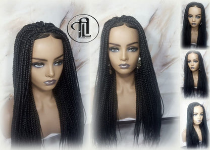 Box Braid Wig Black Lace Closure with Baby Hair Unit Straight Glueless! Braided Lace Wig