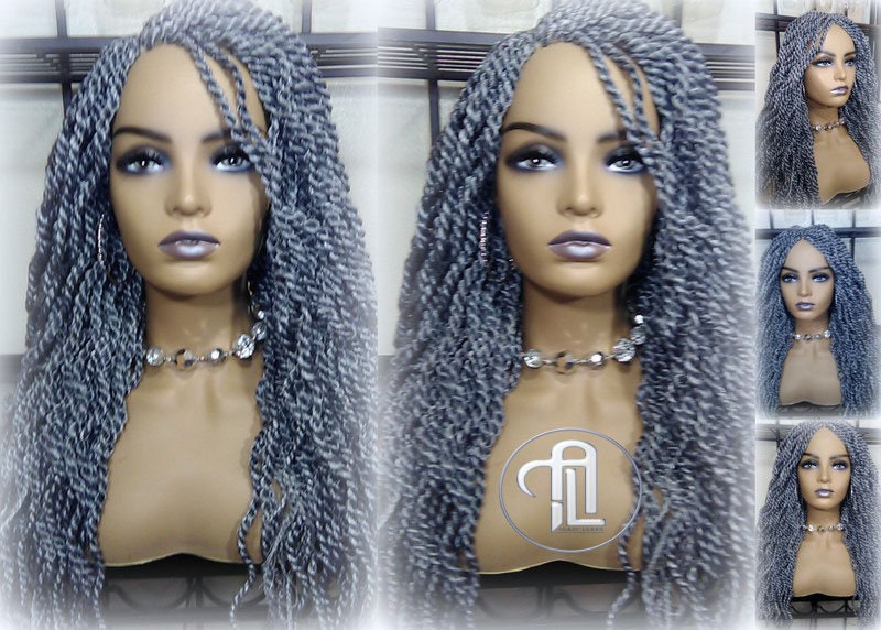 Senegalese Twist Wig Salt Pepper  44 51 Long Wavy Curly Grey Silver Braids Long Straight Small Storm Twist Platinum Braids woc wig