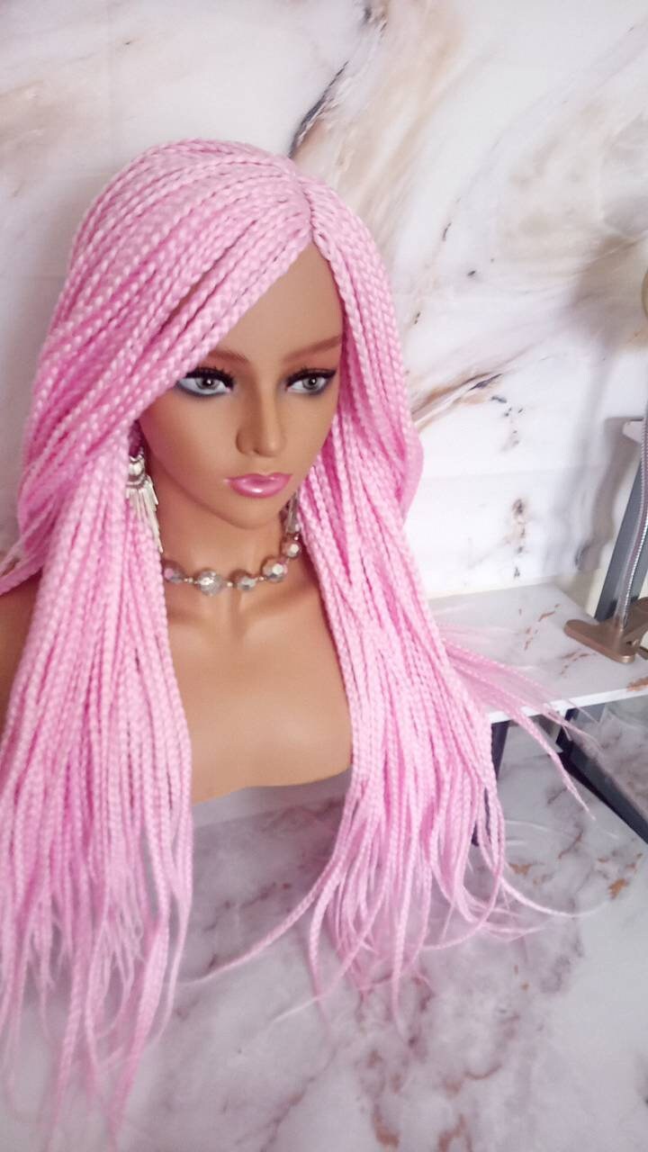 Light Pink Mermaid Princess Wig Box Braids Pastel  Lace Part Wig Light Pink wig extensions stage hair SAME DAY SHIPPING - Ready to Ship