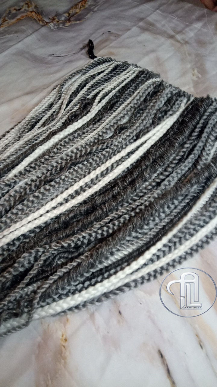 Grey Single Ended SE 100 Piece Set Kit Mixed Soft Crochet Boho Dread Braid Hair Wraps Extensions Textured Natural Realistic Silver White