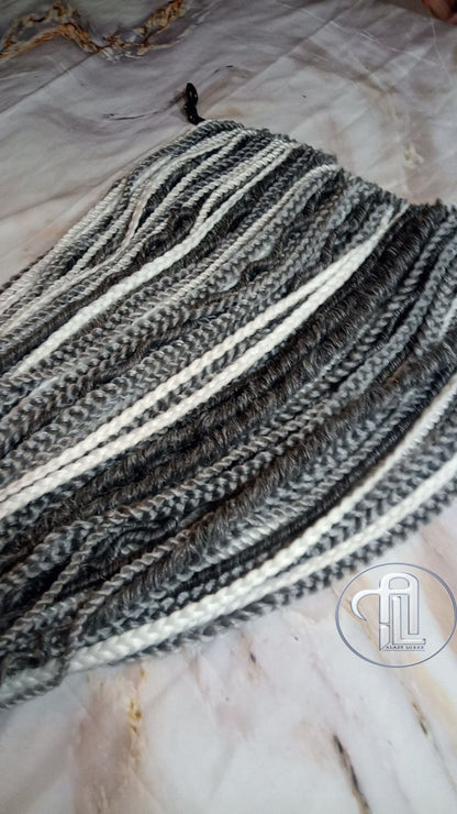 Grey Single Ended SE 100 Piece Set Kit Mixed Soft Crochet Boho Dread Braid Hair Wraps Extensions Textured Natural Realistic Silver White