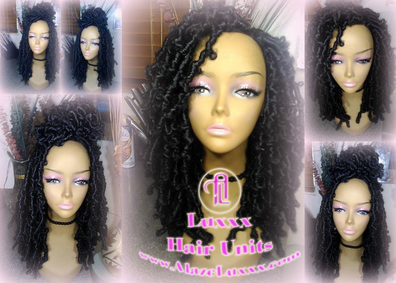 Black short butterfly locs wig boho gypsy 1b Jet black Short Medium Braid Wig Black Lace Closure Baby Hair Braid Wig Festival hair