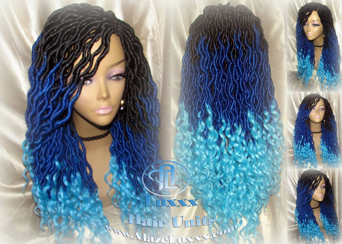 Goddess Faux Locs Blue Ombre curly long wig synthetic dreads crochet braids Mermaid Hair Drag Queen Cosplay Wig Carnival Festival Hair