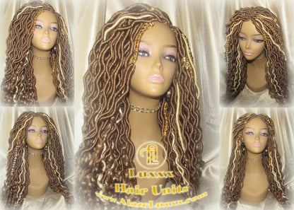 Platinum Blonde Honey Goddess Faux Gypsy Bohemian Boho Dread Loc Wig Blonde #613 #27 Wavy Marley DE SE Dred Lock Blonde Crochet Braided Wigs