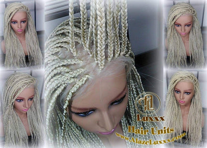 Plaitnum Blonde 613 Box Braid Wig Ombre Balayage White Blonde Platinum Lace Baby Hair Unit Small Medium Straight Glueless! Braid Lace Wig