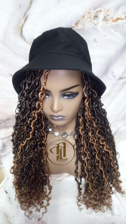 Bucket Hat Boho Goddess Locs  Ombre Brown Blonde Loc Wig Hat  Faux Locs Hat Wig  Dreads Locs Cap  Alopecia Chemo Hair Thinning Fisherman Hat
