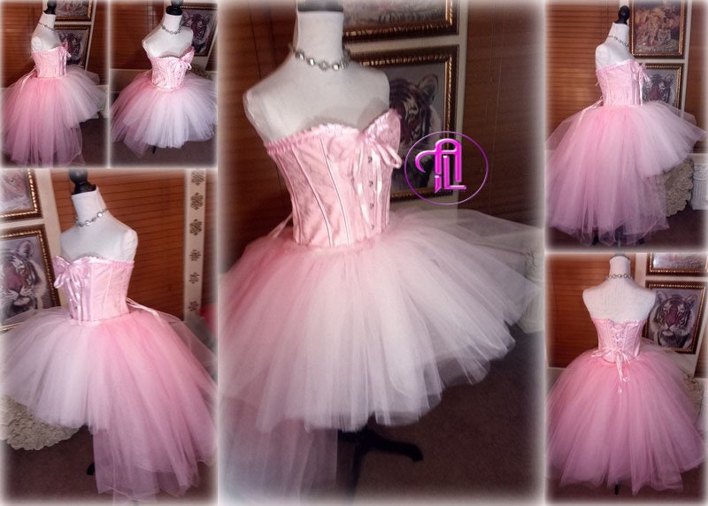 Birthday Anniversary Bridal Valentines Day Dress Skirt Corset Style Outfit Light Pink Blush Pink Hi Low Skirt Hearts Cupid