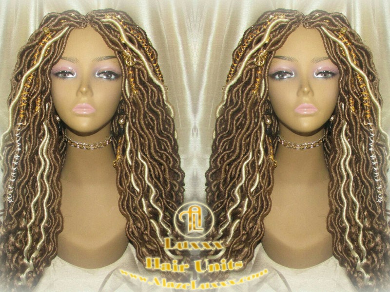 Platinum Blonde Honey Goddess Faux Gypsy Bohemian Boho Dread Loc Wig Blonde #613 #27 Wavy Marley DE SE Dred Lock Blonde Crochet Braided Wigs