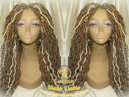 Platinum Blonde Honey Goddess Faux Gypsy Bohemian Boho Dread Loc Wig Blonde #613 #27 Wavy Marley DE SE Dred Lock Blonde Crochet Braided Wigs