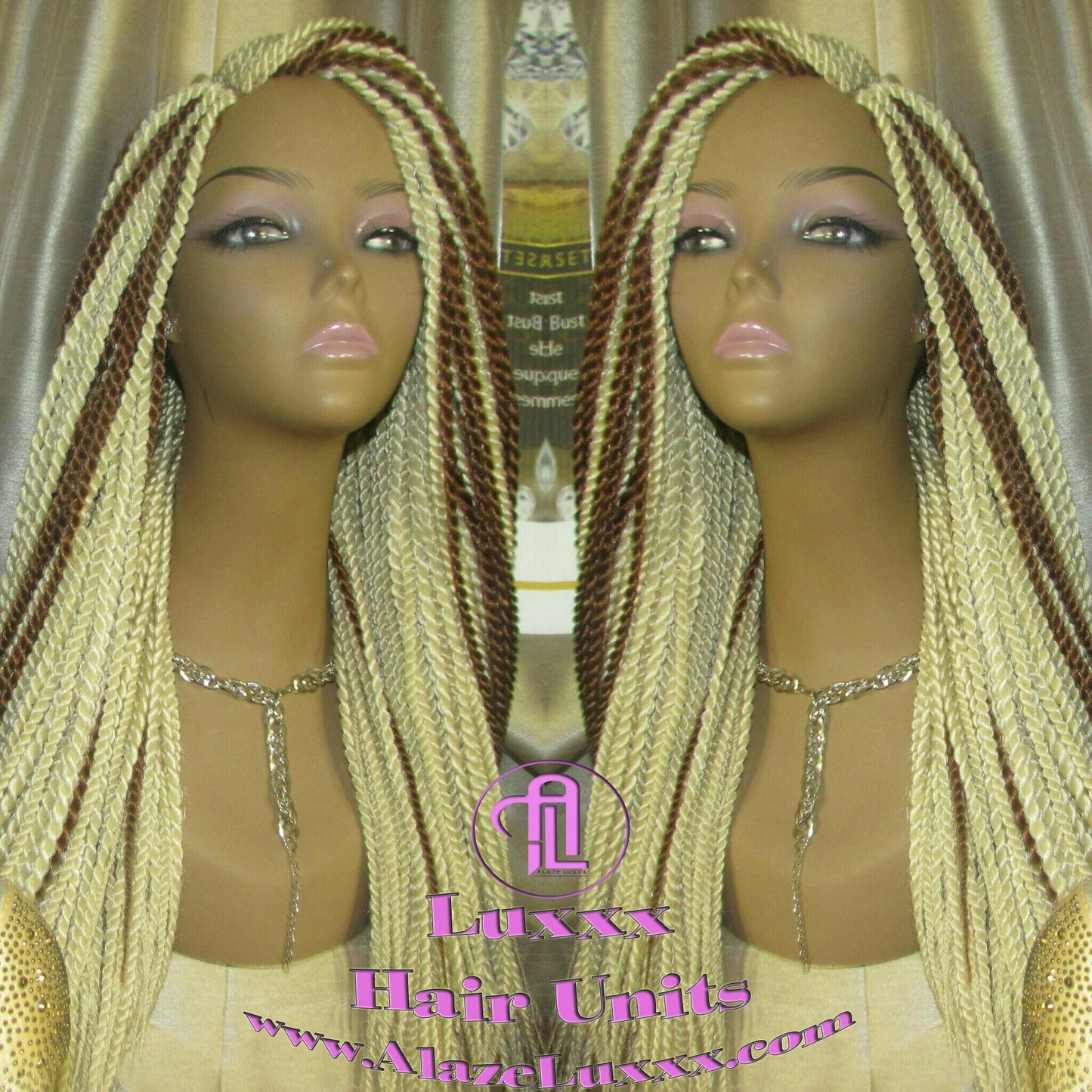 613 Blonde Long Straight Small Senegalese Twist Wig Unit Barbie Blonde 22' Braids Twist Locs 613 Braiding Hair Platinum Blonde Braids Wig